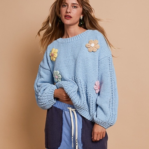 103 $30 2 LEFT ❤️POL chenille floral sweater - Picture 4 of 5